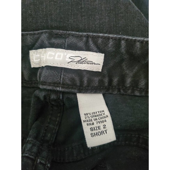 Chico's Platinum Black Denim Stretch High Rise Jeans Sz 2 or L Short - Picture 3 of 3